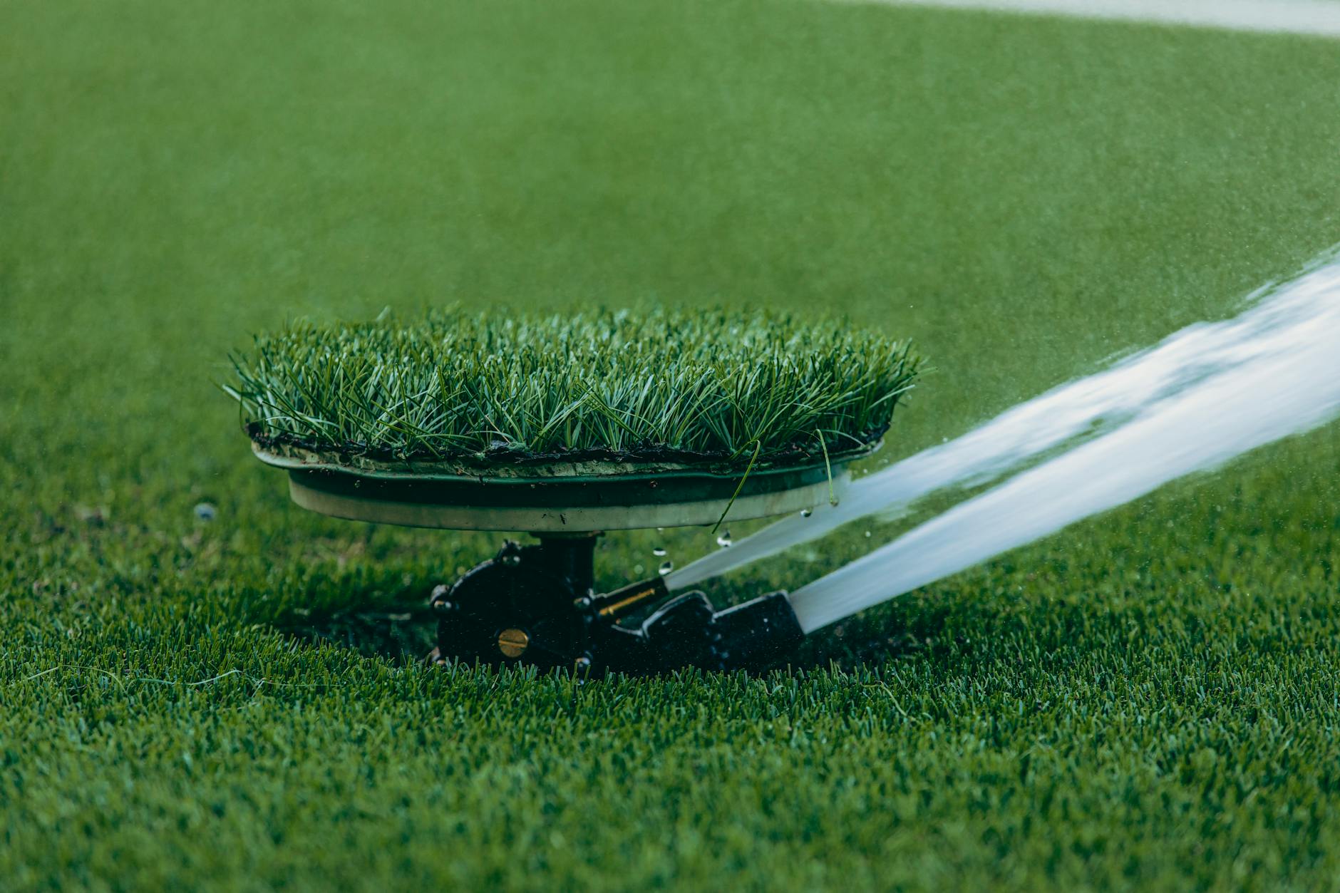 Zraszacz automatyczny podlewający zielony trawnik